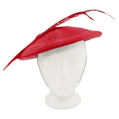 Frederick Fox 1960's Rot Stroh Fascinator Hut mit Feder