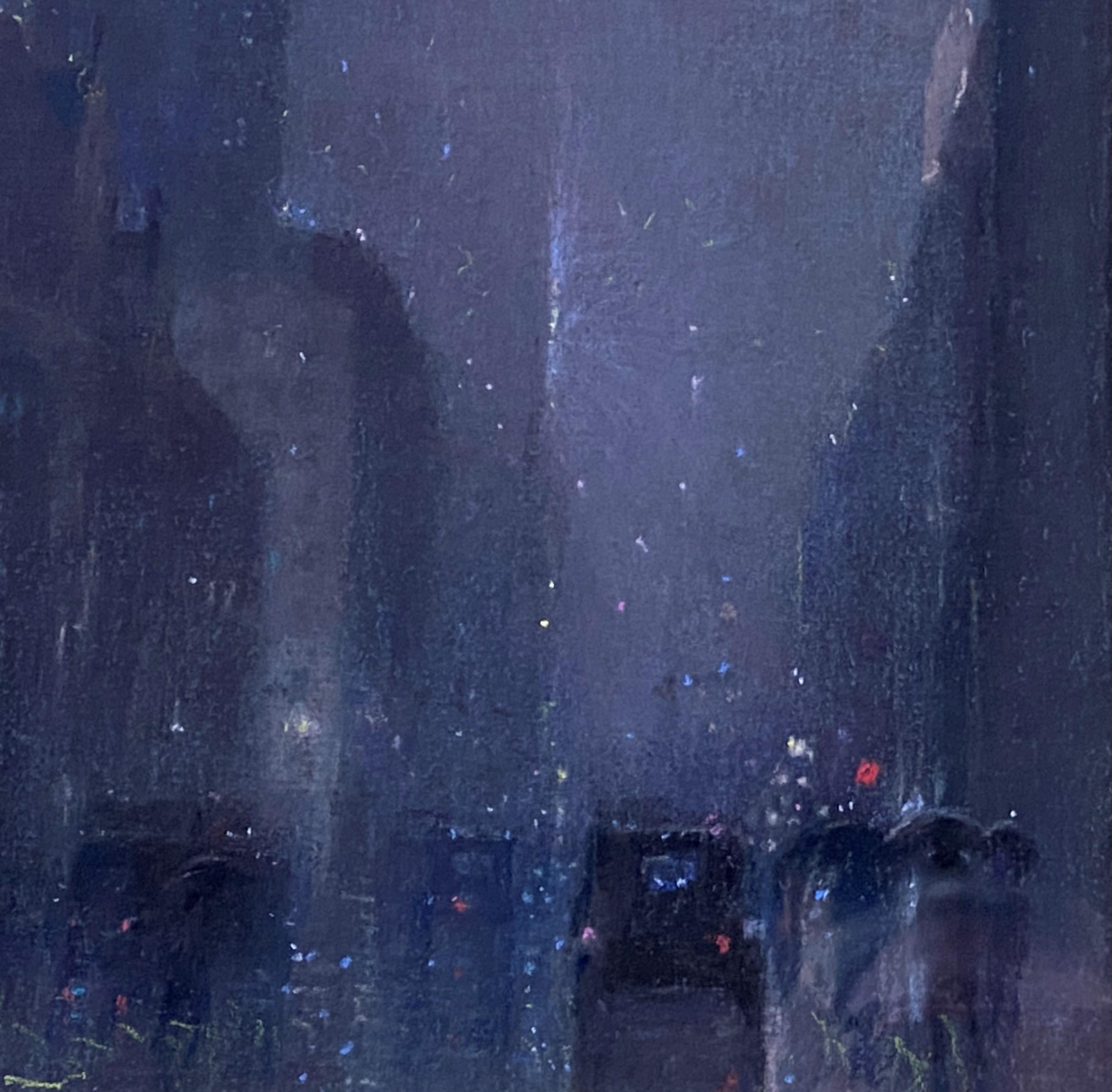 Scène de rue de la ville de New York de nuit - Marron Landscape Painting par Frederick (Frank) Usher De Voll