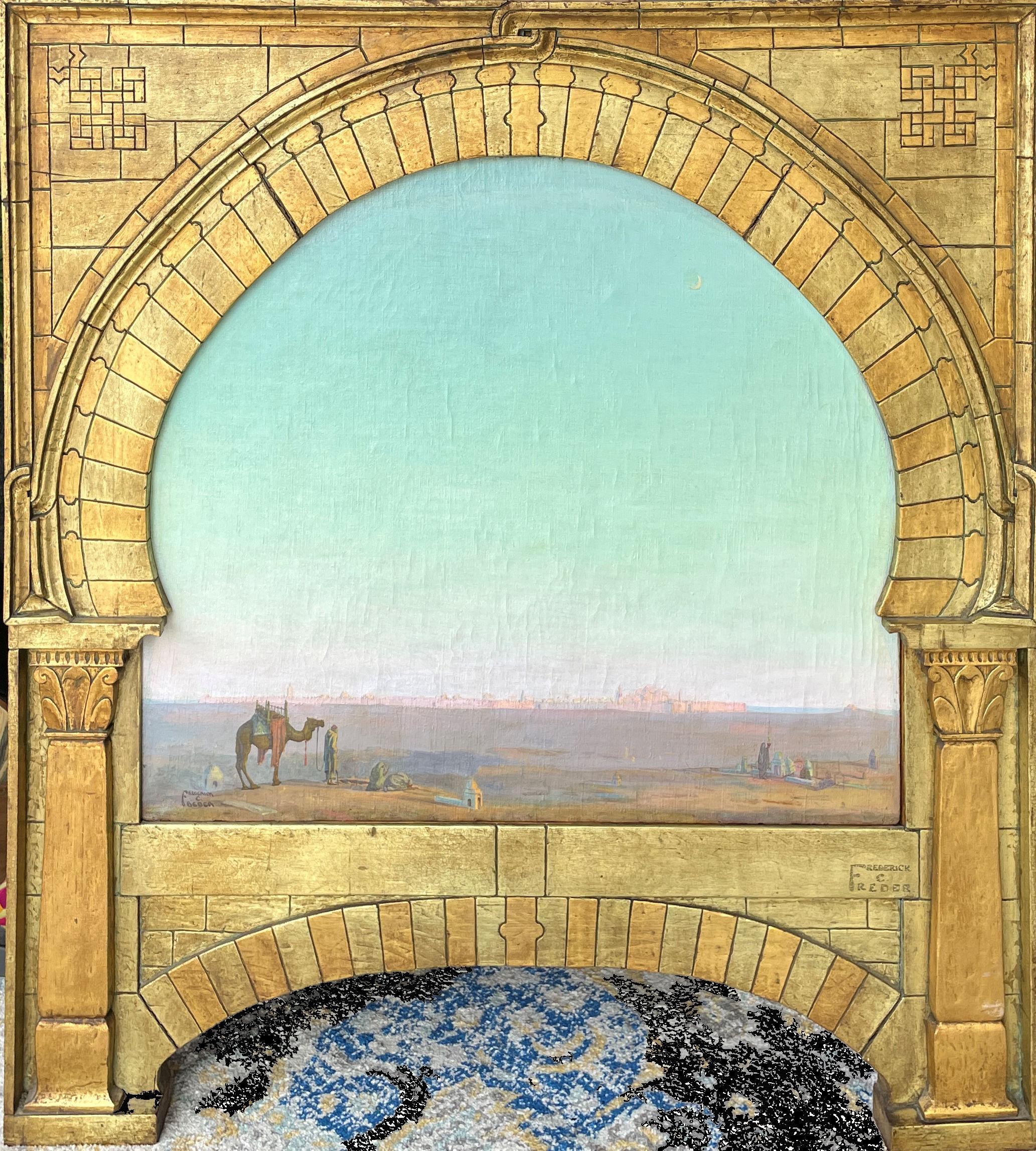 Frederick Charles Freder (1895 - 1954)
La Ciudad Sagrada de Kairuán, Túnez, 1922
Óleo sobre lienzo
26 1/4 x 32 1/4 pulgadas
Firmado abajo a la izquierda y en el marco; con sello "From The Estate of Frederick Freder" en el verso, titulado, firmado y