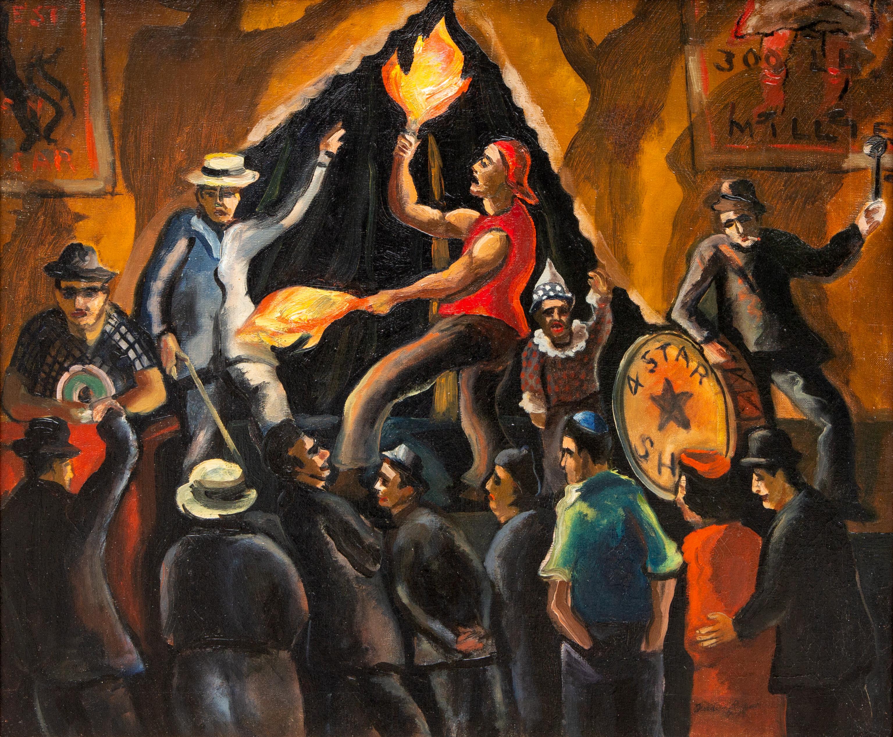 Mangiafuoco di Coney Island Scena americana Modernismo WPA Realismo sociale Mid-Century - Painting di Frederick 