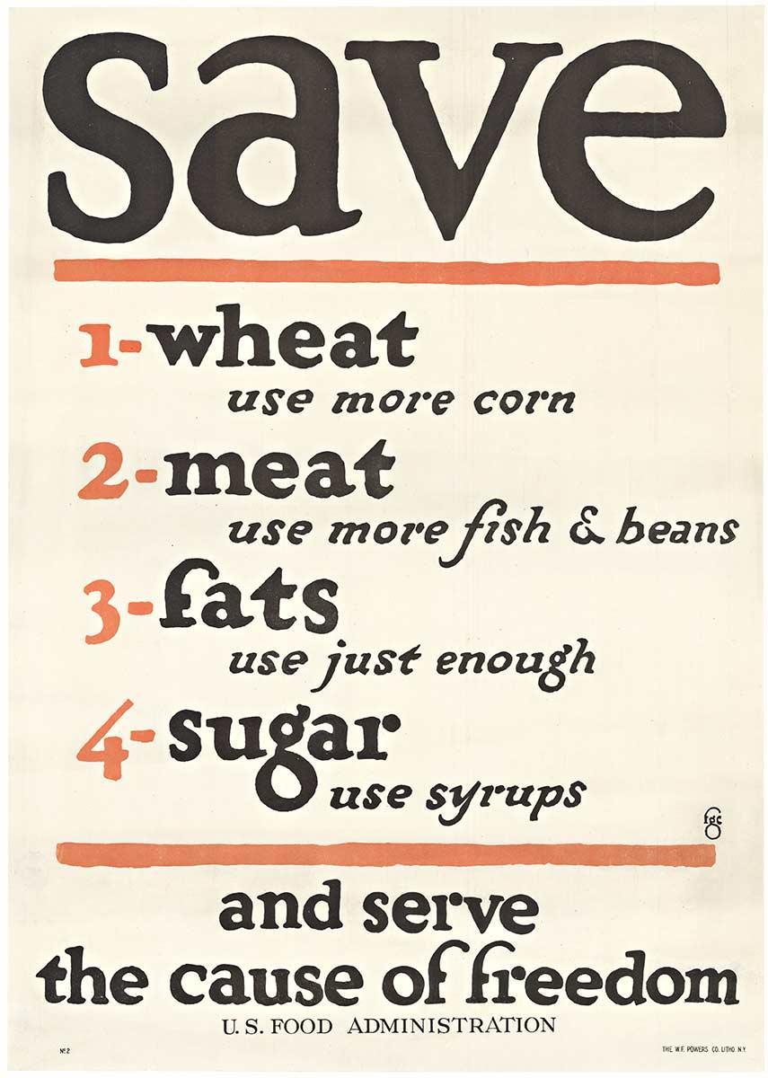 Frederick G. Cooper Print - Original Save Wheat, Meat, Fats and Sugar World War 1 vintage poster