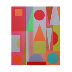 Colourful abstract geometric acrylic painting on canvas