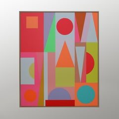 Colourful abstract geometric acrylic painting on canvas
