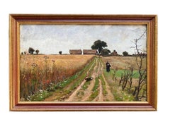 Cotman Impressionist painting of figure in a wheat field