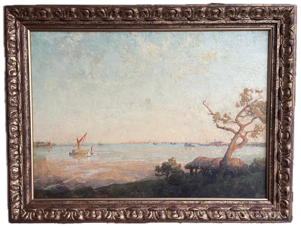 Frederick George Cotman Pintura al óleo impresionista Paisaje fluvial de Suffolk