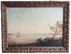 Antique Frederick George Cotman Impressionist oil painting Suffolk river landscape