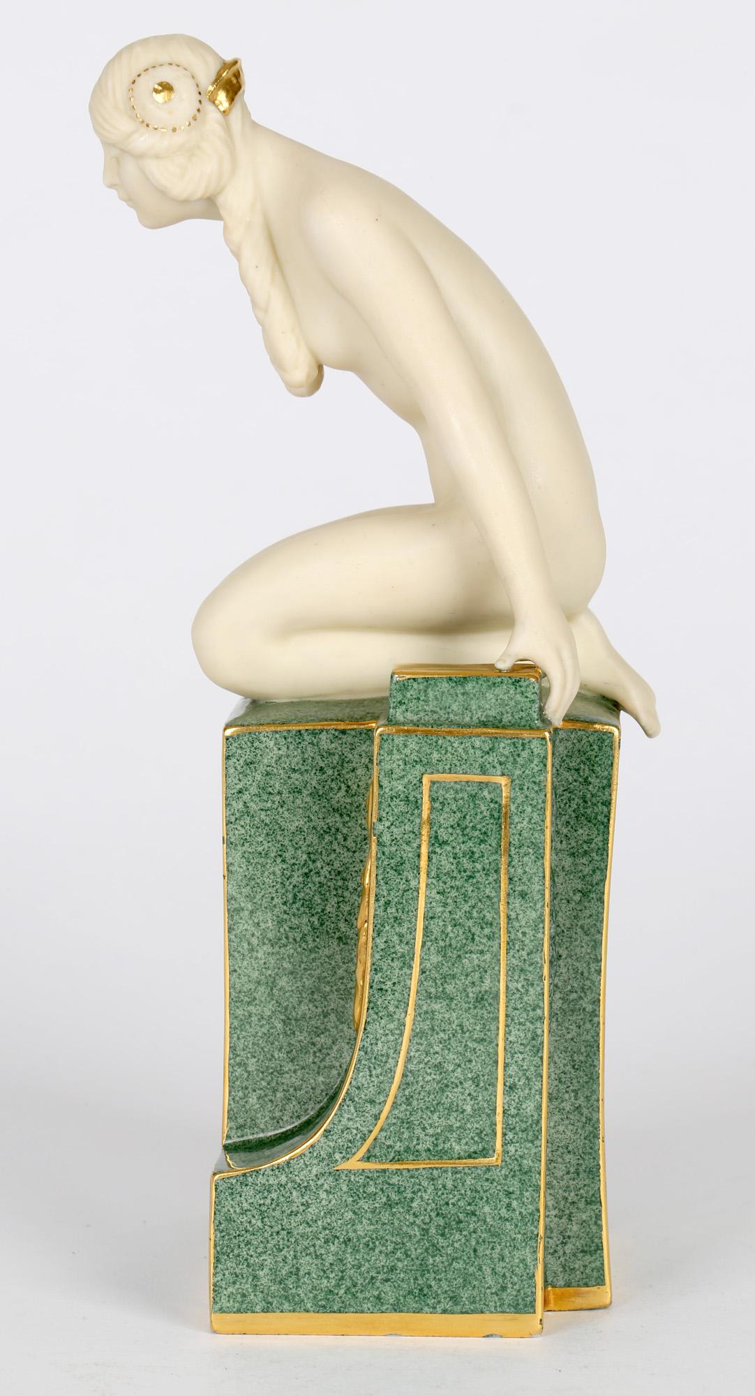 Early 20th Century Frederick Gertner Royal Worcester Art Deco Porcelain Sculptural Naiad Figurine