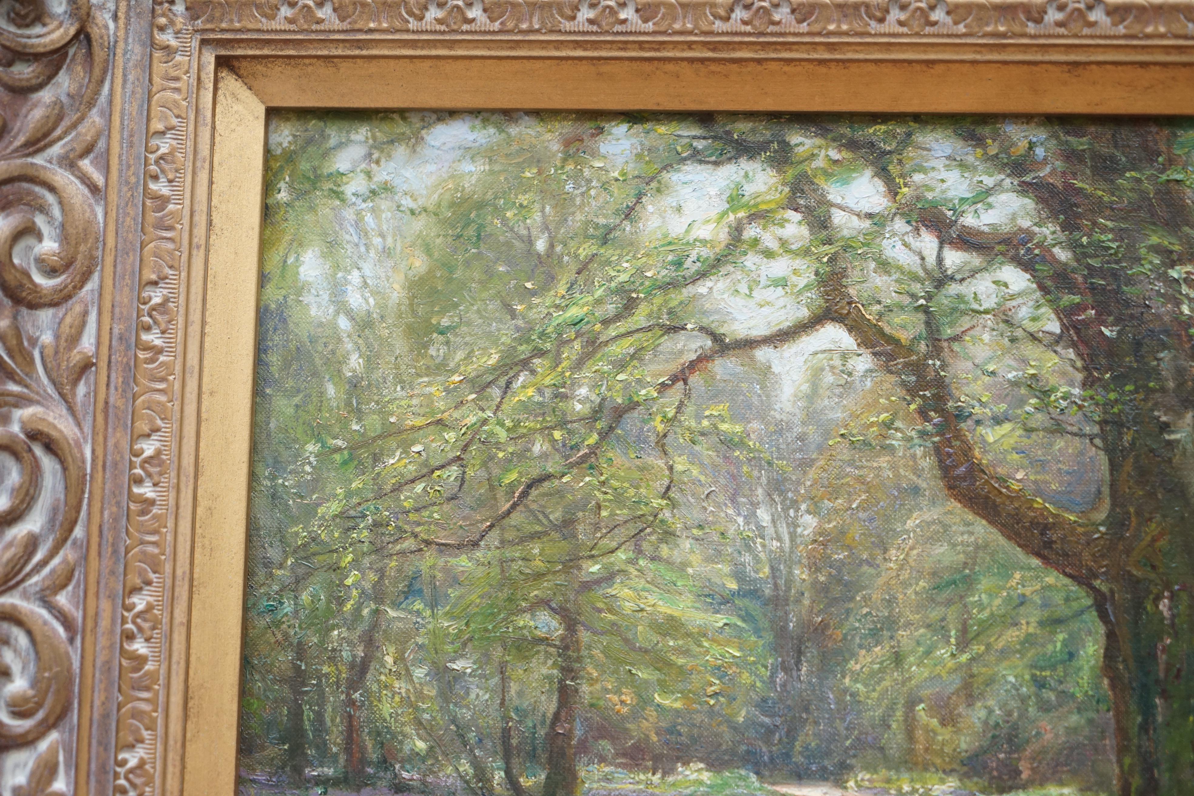 Edwardian Frederick Golden Short New Forest Bluebell Wood Signed & Dated 1912 Oil Painting For Sale