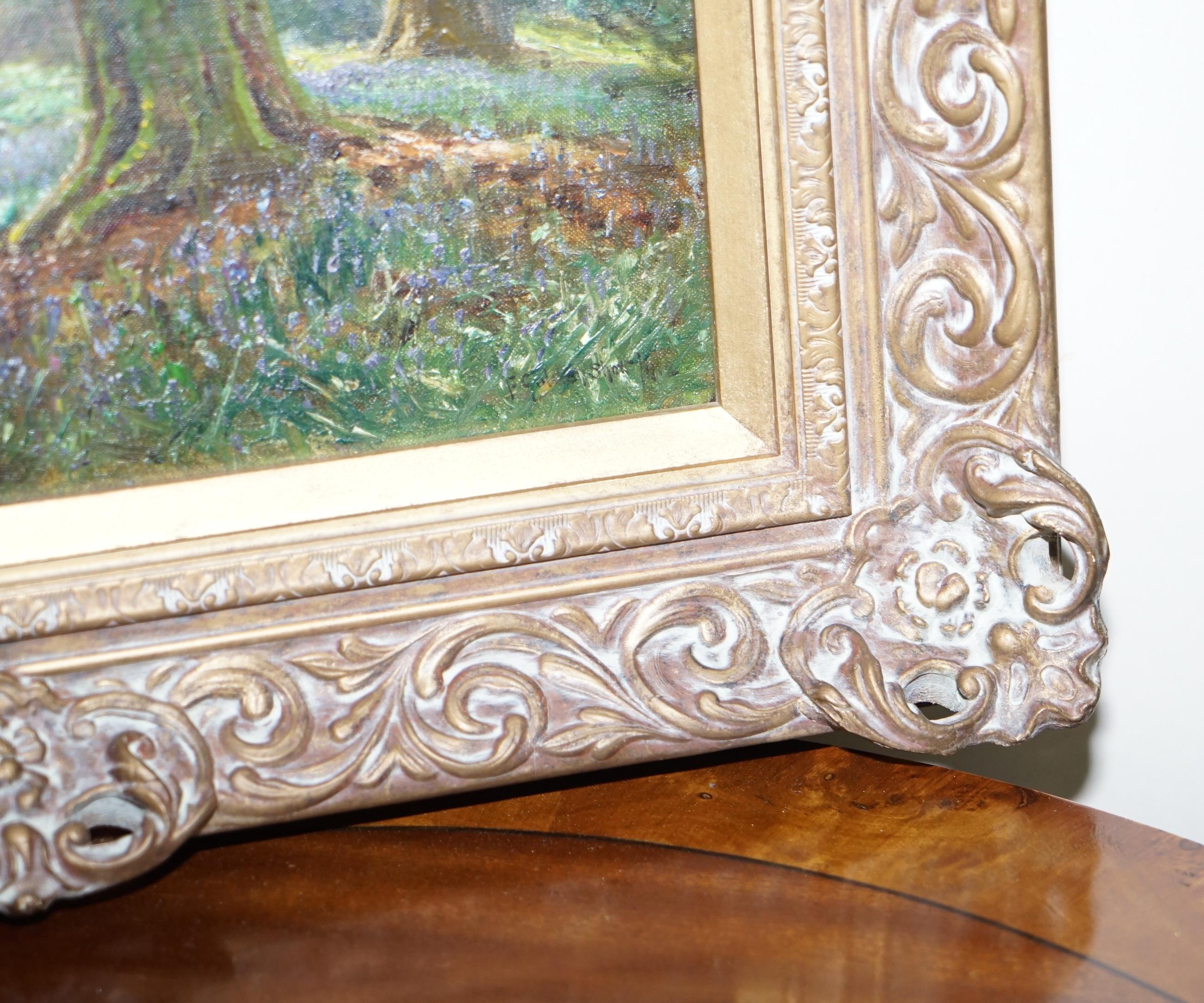 Early 20th Century Frederick Golden Short New Forest Bluebell Wood Signed & Dated 1912 Oil Painting For Sale