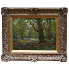 Antique Frederick Golden Short New Forest Bluebell Wood Signed & Dated 1912 Oil Painting