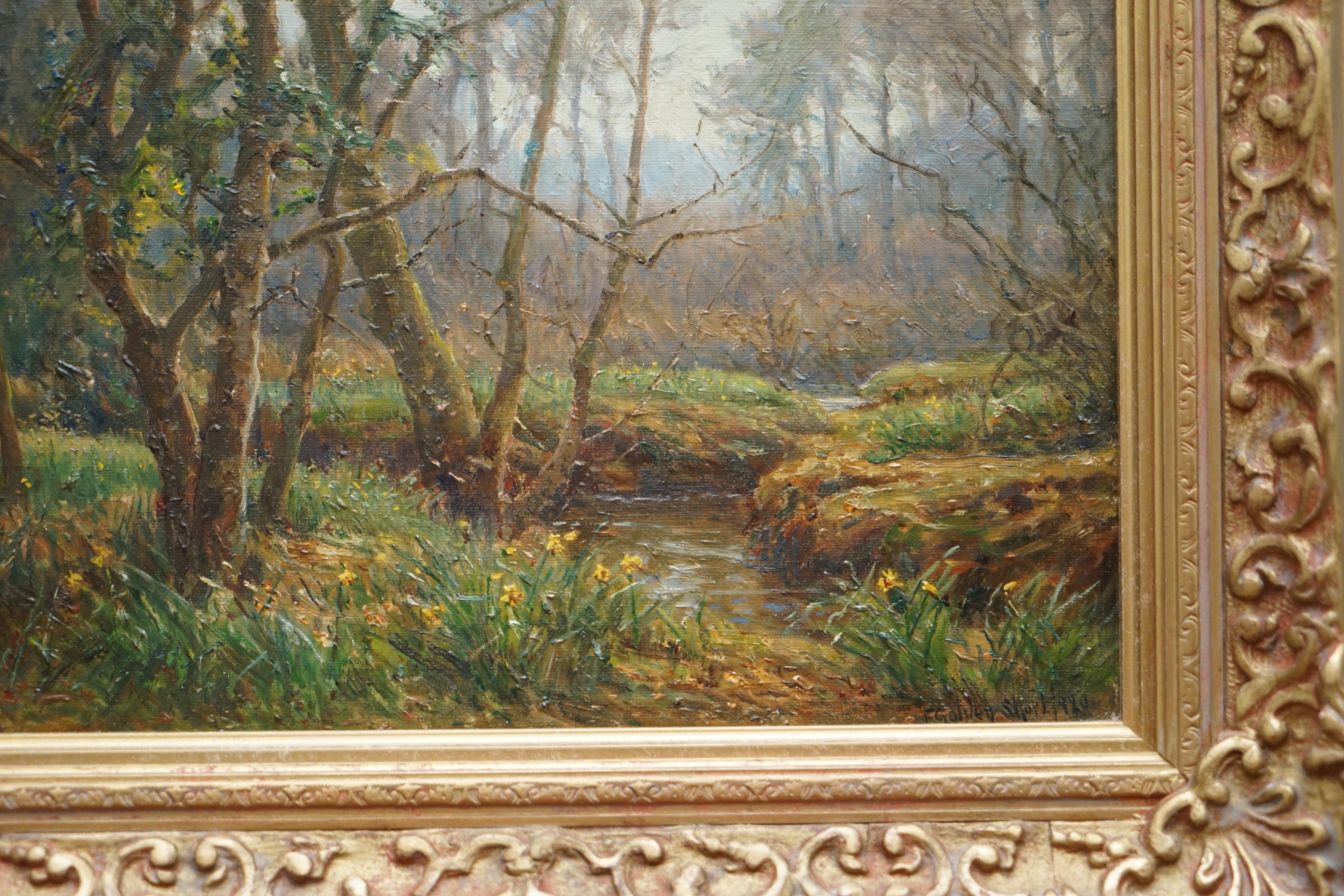 English Frederick Golden Short New Forest Woodland Signed and Dated 1920 Oil Painting For Sale