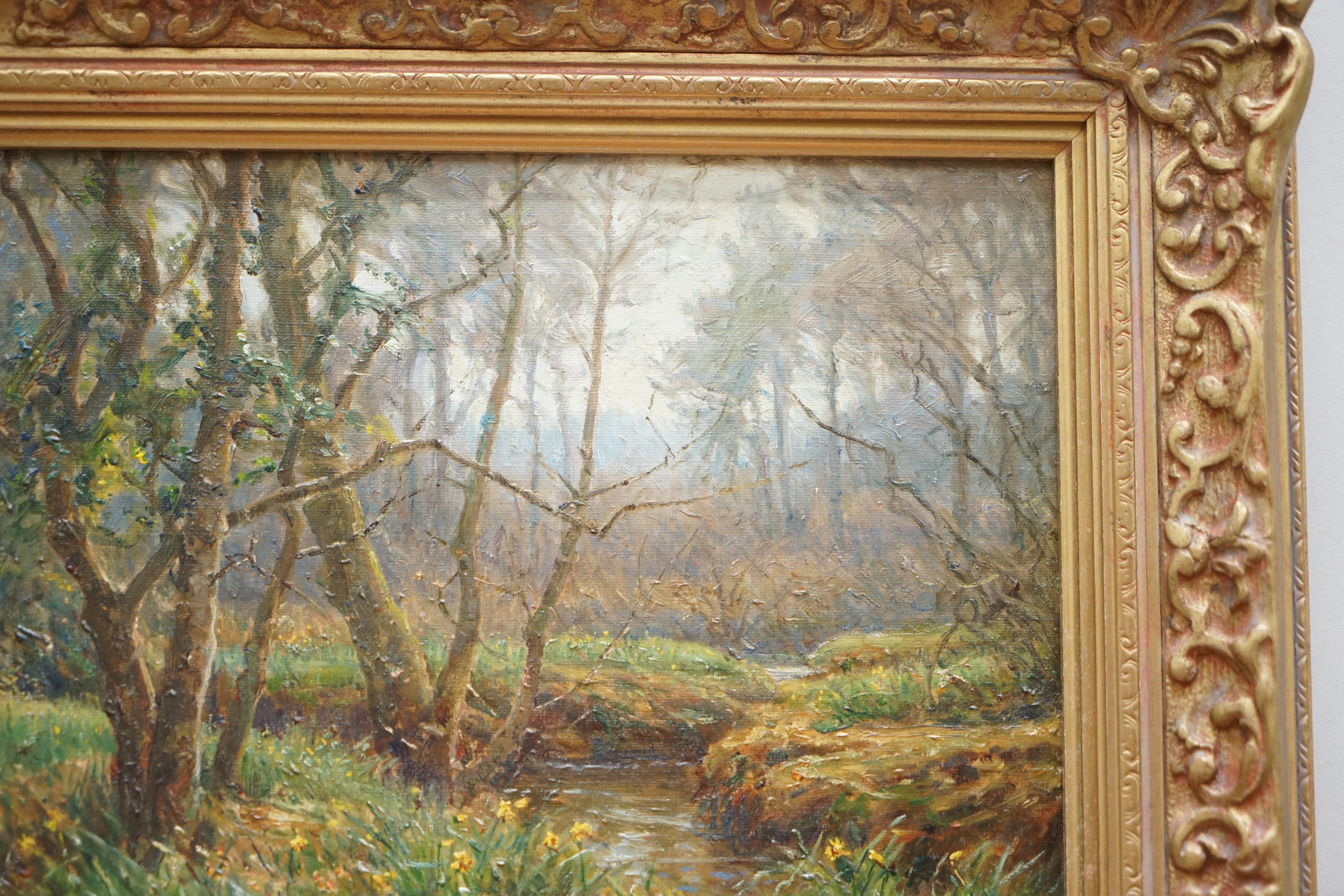 Hand-Painted Frederick Golden Short New Forest Woodland Signed and Dated 1920 Oil Painting For Sale