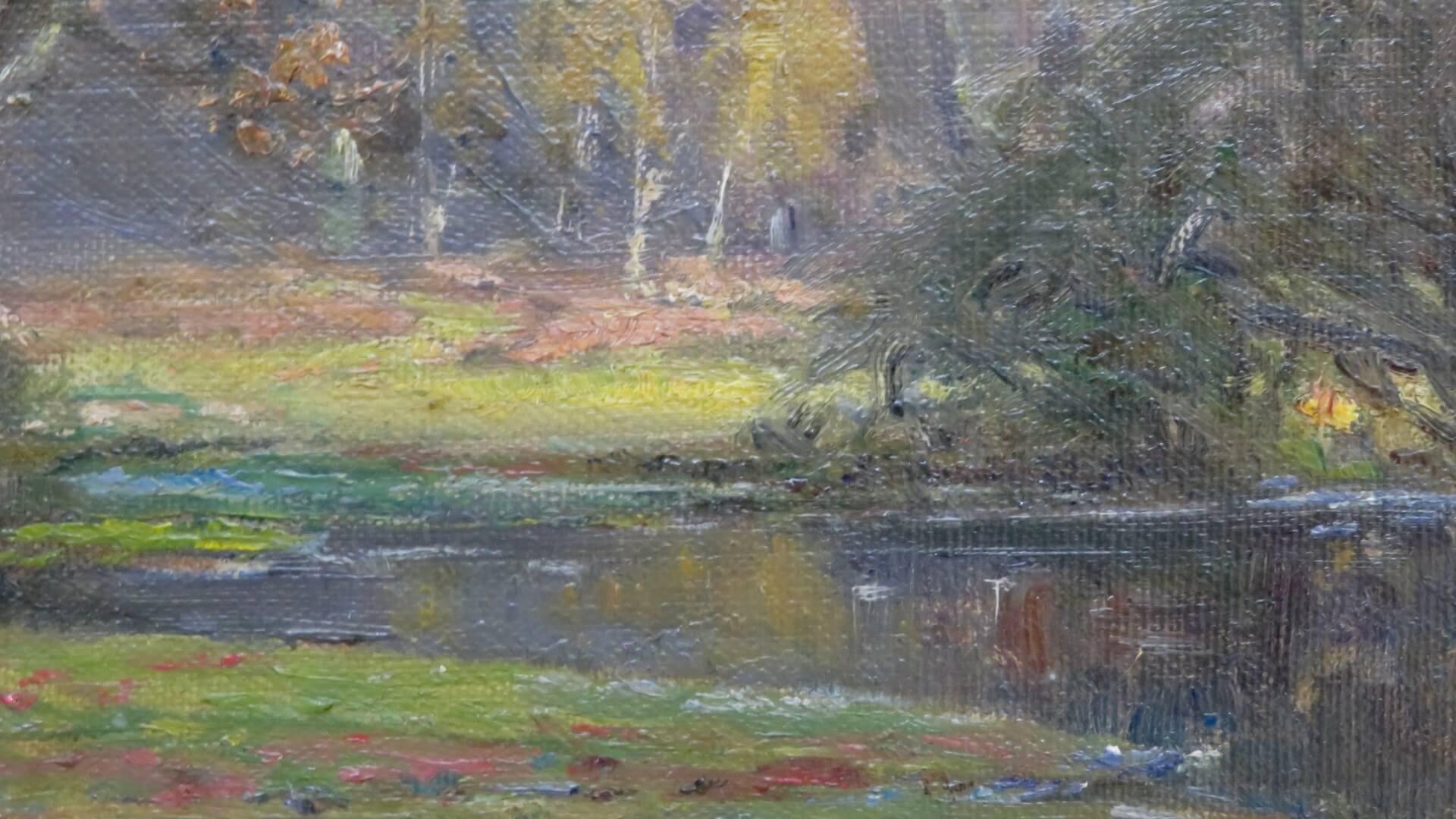 (1862-1936) New Forest Paisaje inglés original Pintura al óleo FIRMADA - Painting Impresionista de Frederick Golden Short