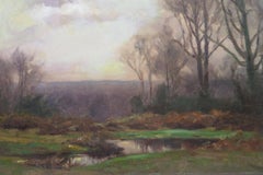 1863-1936 English Impressionist dipinto a olio firmato NEW FOREST SUNSET HAMPSHIRE