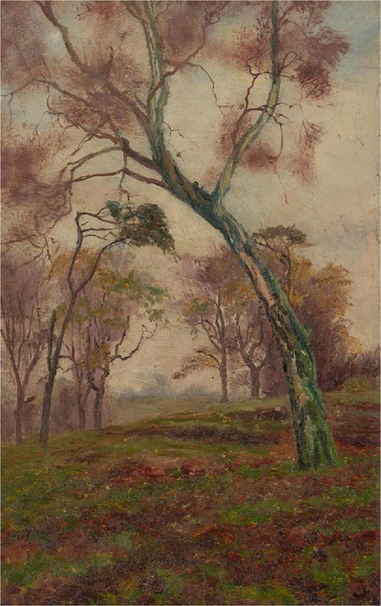 Une paire de paysages forestiers, probablement dans la New Forest que l'artiste a fréquemment peinte. L'un d'eux présente une rivière à gauche de la composition. L'une des peintures est signée au verso. A bord. La peinture signée d'un arbre au bord