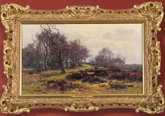  New Forest, Hampshire, siglo XIX, paisaje al óleo, por Frederick Golden Short