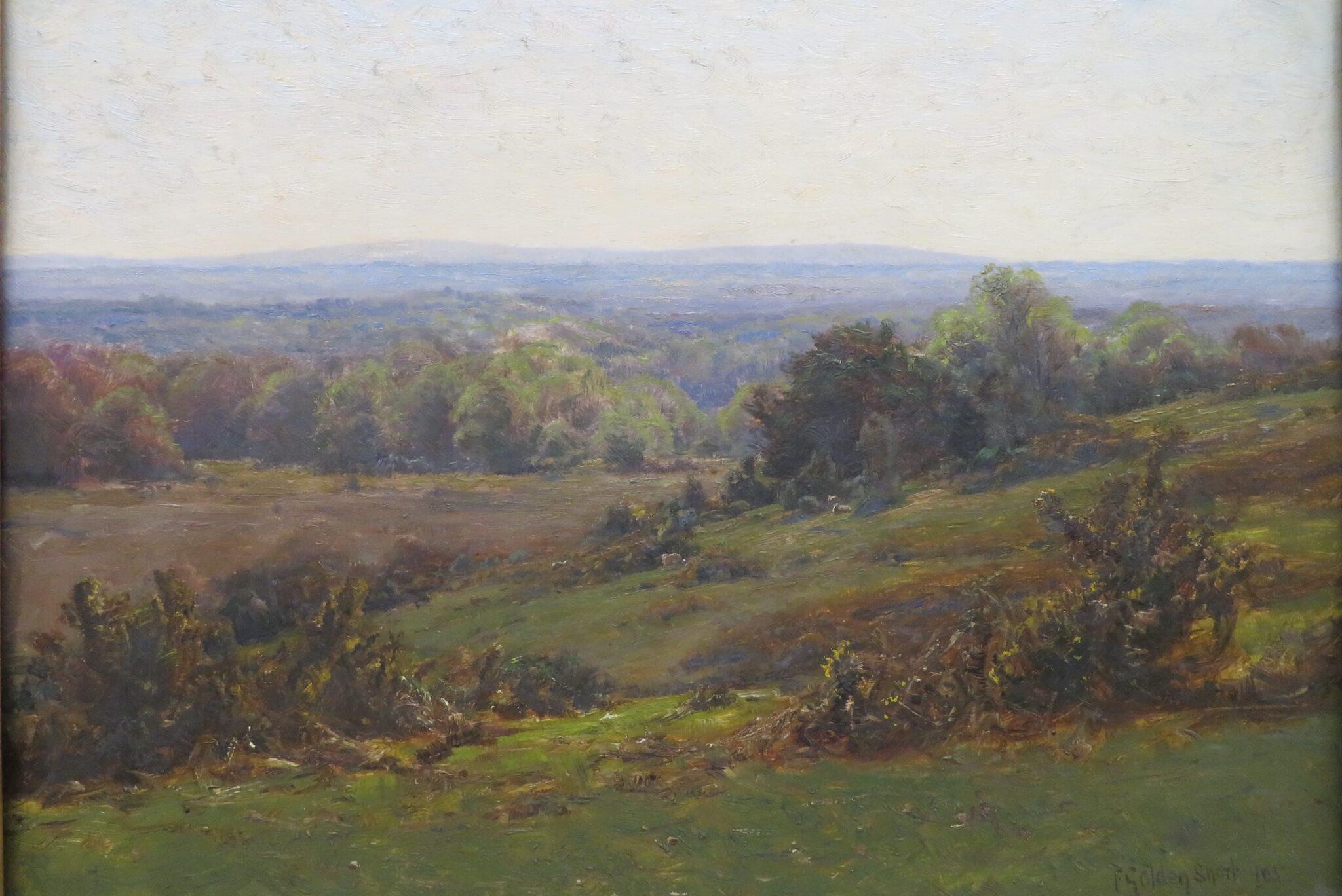Original Antique English oil painting NEW FOREST HAMPSHIRE by F. Golden Short 2