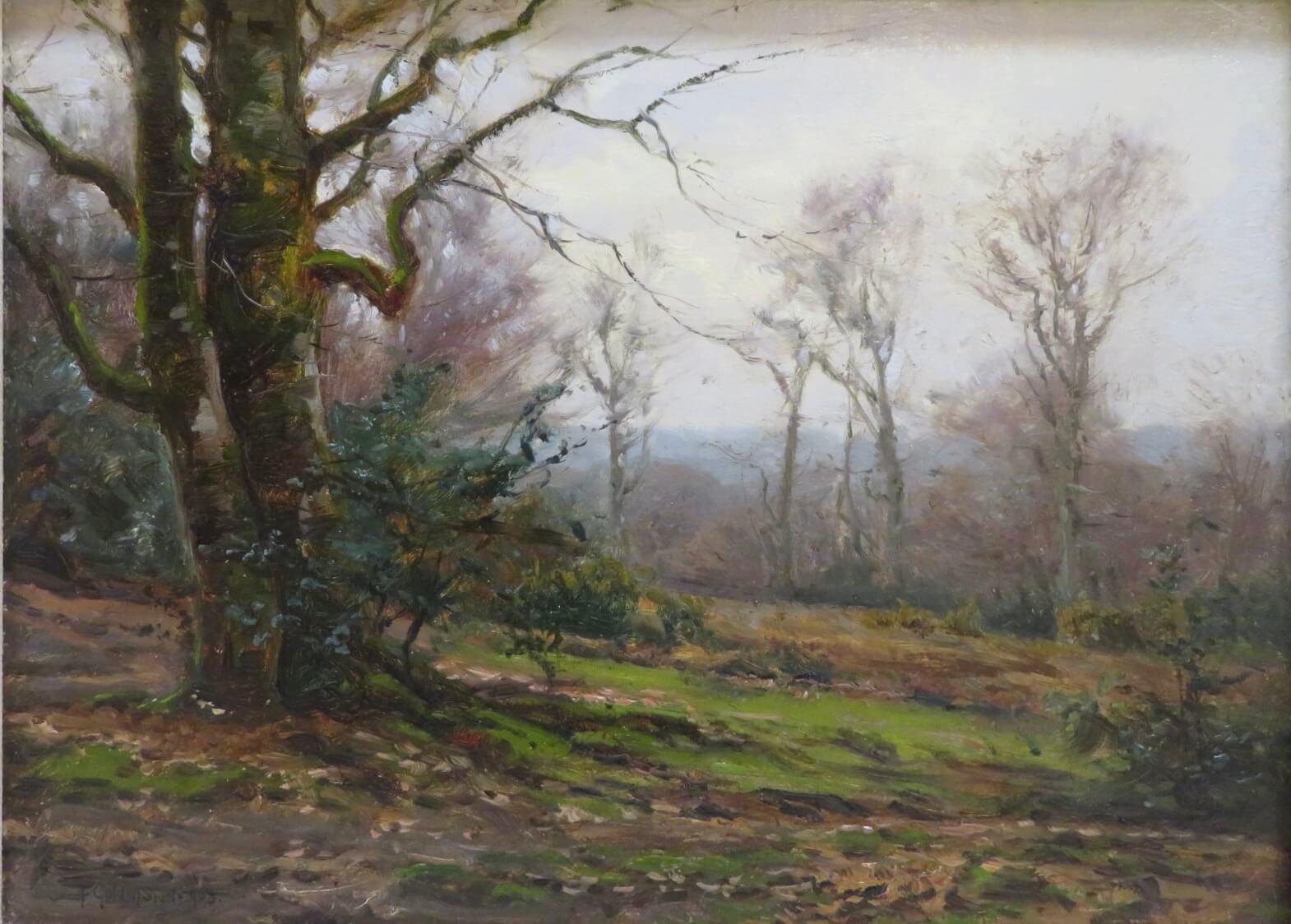 Originale e raffinato dipinto ad olio firmato in stile antico inglese NEW FOREST SCENE HAMPSHIRE - Landscape Painting Marrone di Frederick Golden Short