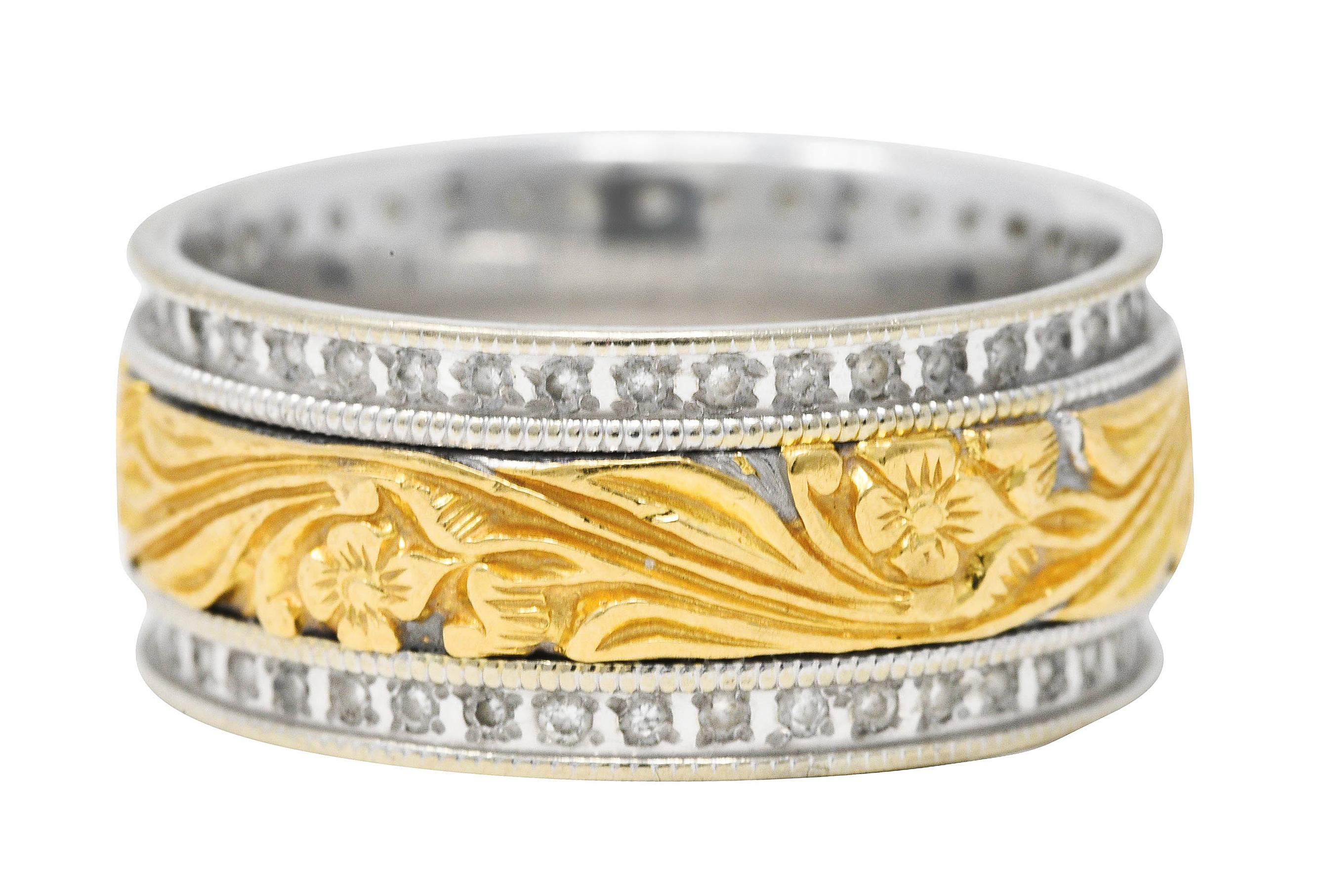 Brilliant Cut Frederick Goldman 1.00 Carats Diamond 14 Karat Two-Tone Gold Unisex Flower Ring