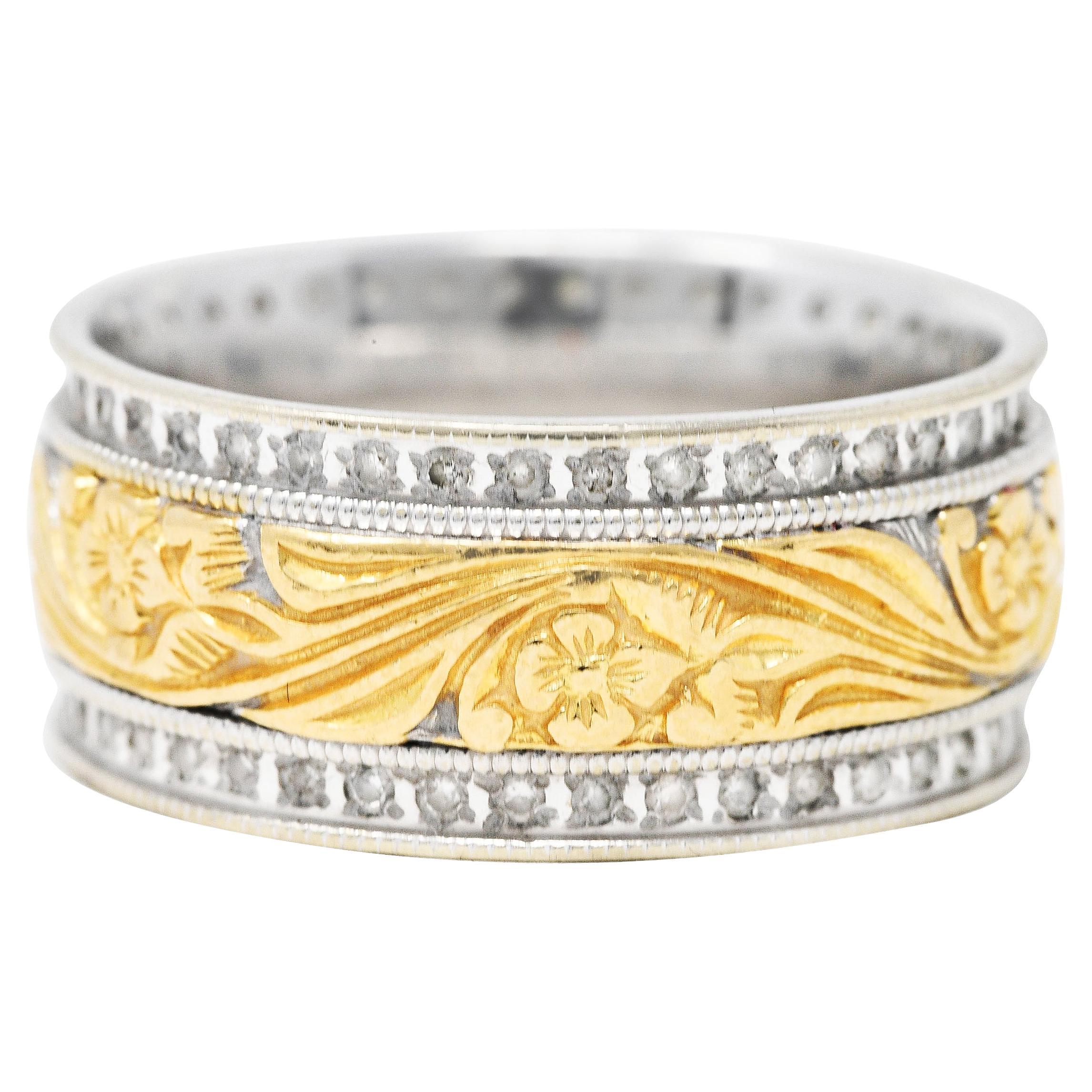Frederick Goldman 1.00 Carats Diamond 14 Karat Two-Tone Gold Unisex Flower Ring