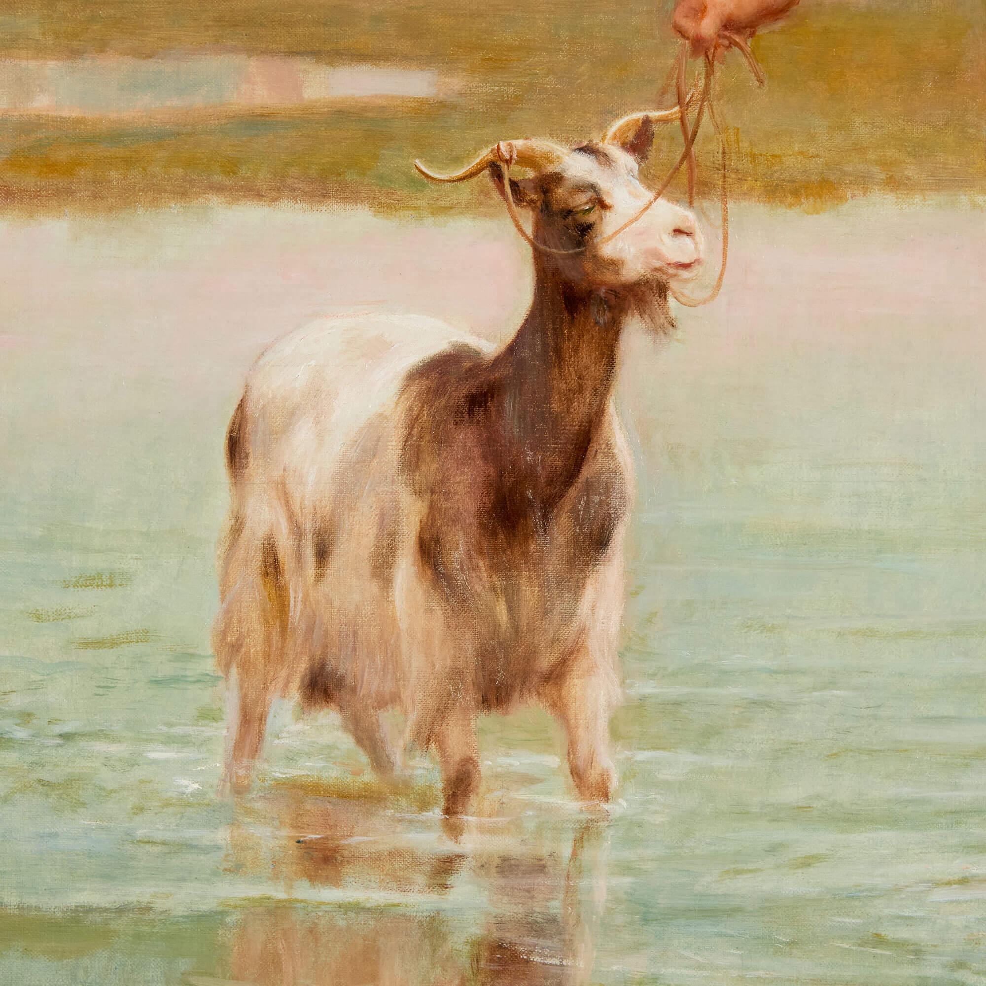 Gran óleo figurativo orientalista de Frederick Goodall
Inglés, siglo XIX 
Lienzo: Alto 102 cm, ancho 89 cm, profundidad 2 cm
Armazón: Altura 119 cm, anchura 106 cm, profundidad 5 cm

Este excepcional óleo orientalista, creado por el estimado artista