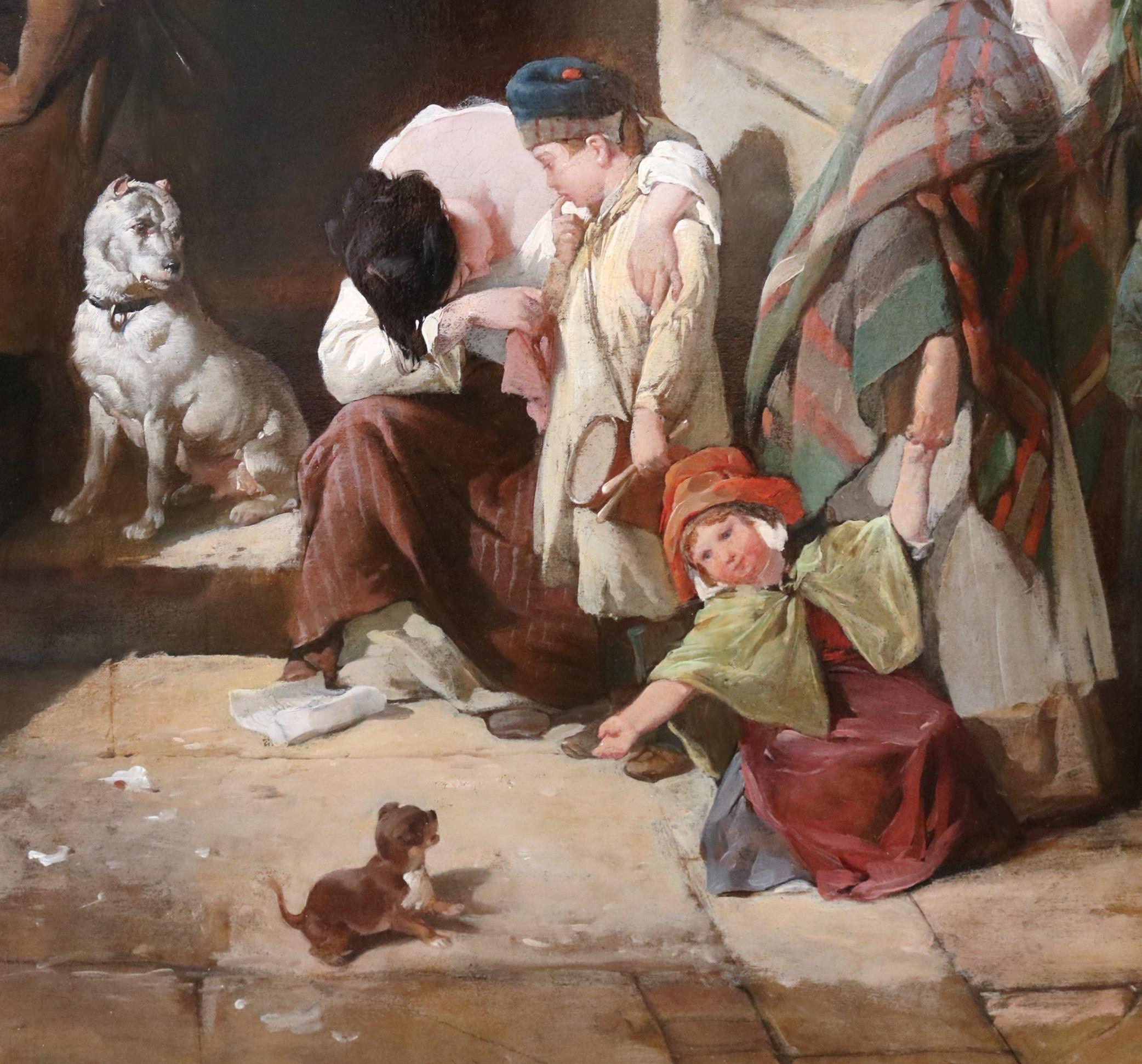 'Notizie dal fronte' di Frederick Goodall R.A. H. R. I. (1822-1904). 

Il dipinto - che ritrae un variegato spaccato di personaggi vittoriani riuniti fuori da un ufficio postale mentre ricevono notizie sulla guerra in India - è firmato dall'artista