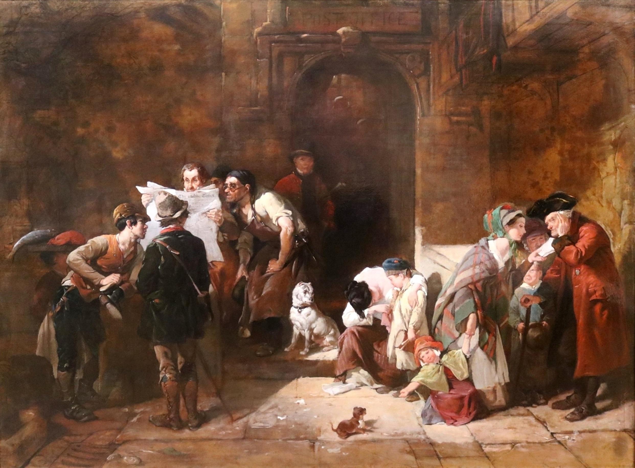 News of the War - Très grande peinture à l'huile de la Royal Academy du 19e siècle - Maîtres anciens Painting par Frederick Goodall R.A.