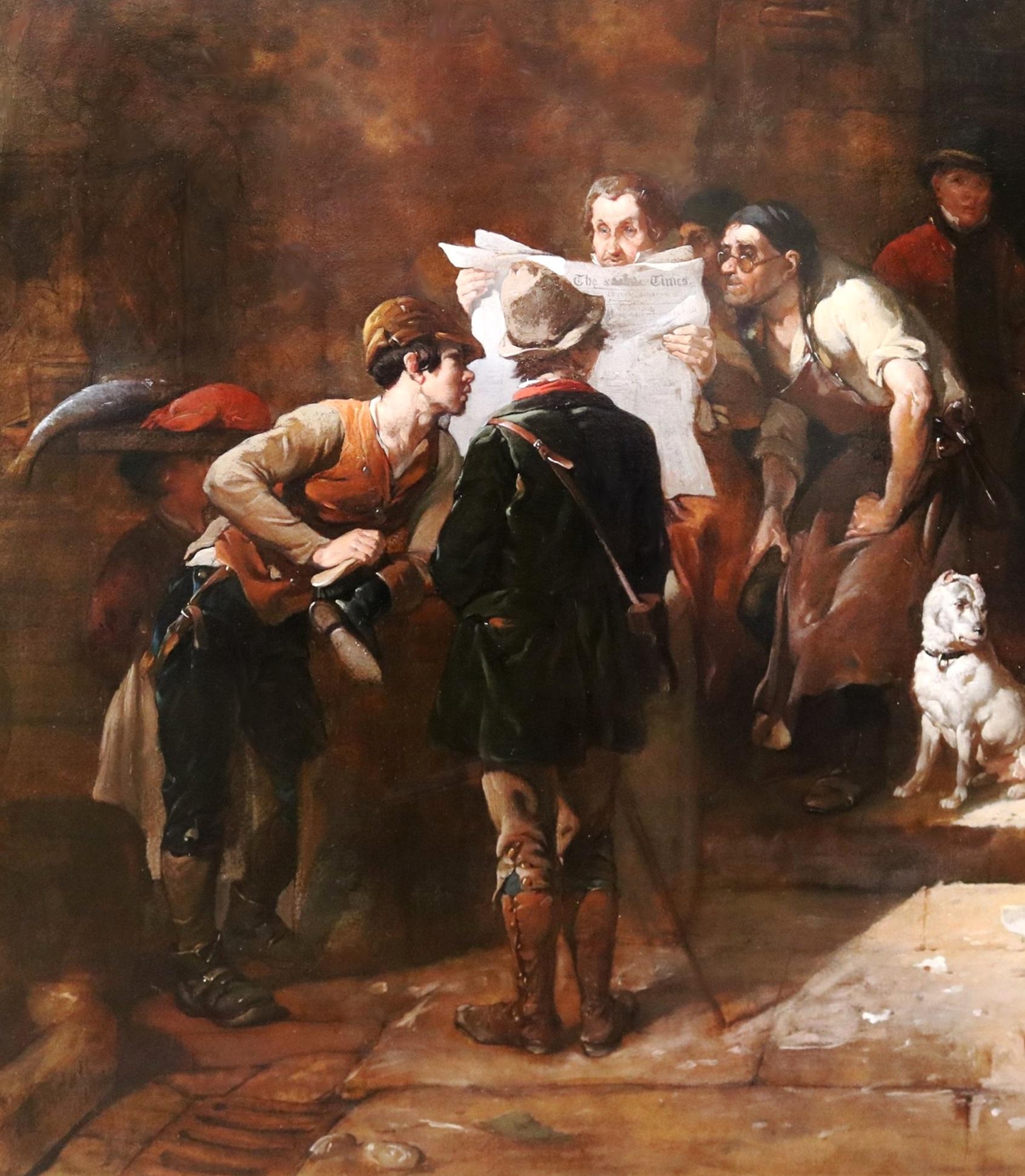 News of the War - Très grande peinture à l'huile de la Royal Academy du 19e siècle 1