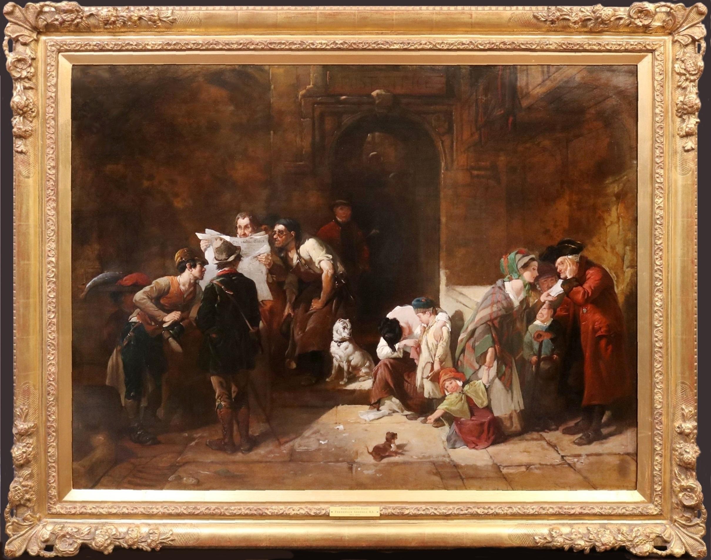 Notizie dal fronte - Grande dipinto ad olio del 19° secolo Royal Academy 1849 Esposizione - Painting di Frederick Goodall R.A.