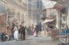 Antique The Copper Market, Cairo, 1863 Signed Orientalist English Watercolour