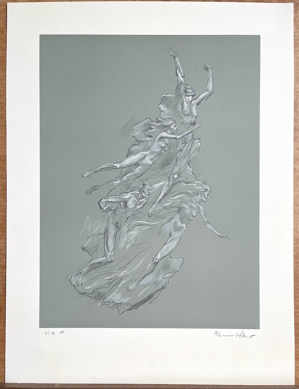 ESPÍRITU HEROICO Litografía firmada, Olimpiadas 1992, Figuras desnudas, Arte motivacional en venta 2