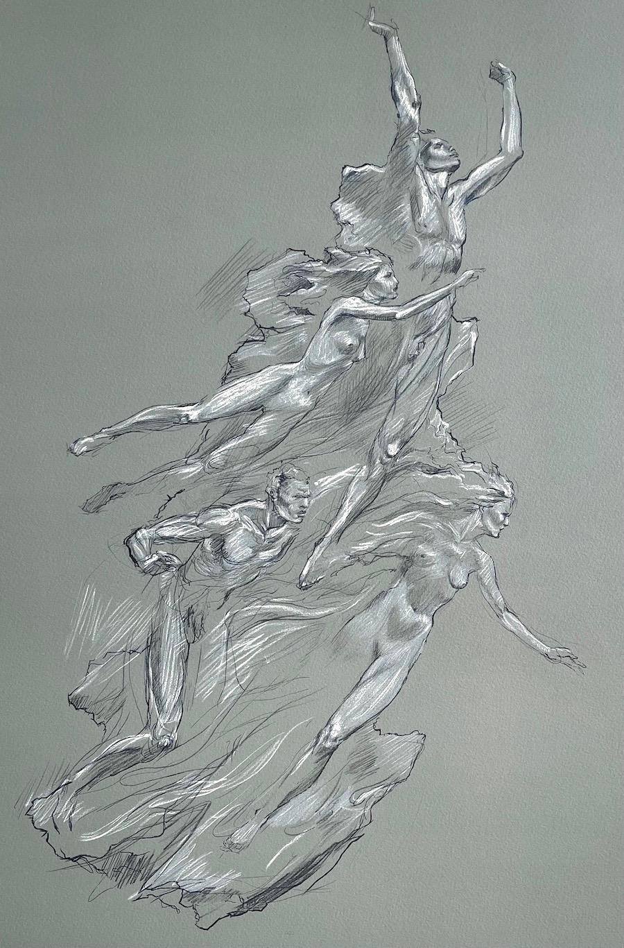 Original Charcoal Pencil Drawing Female Nude Figure Study from life 18x24 inches Drawing