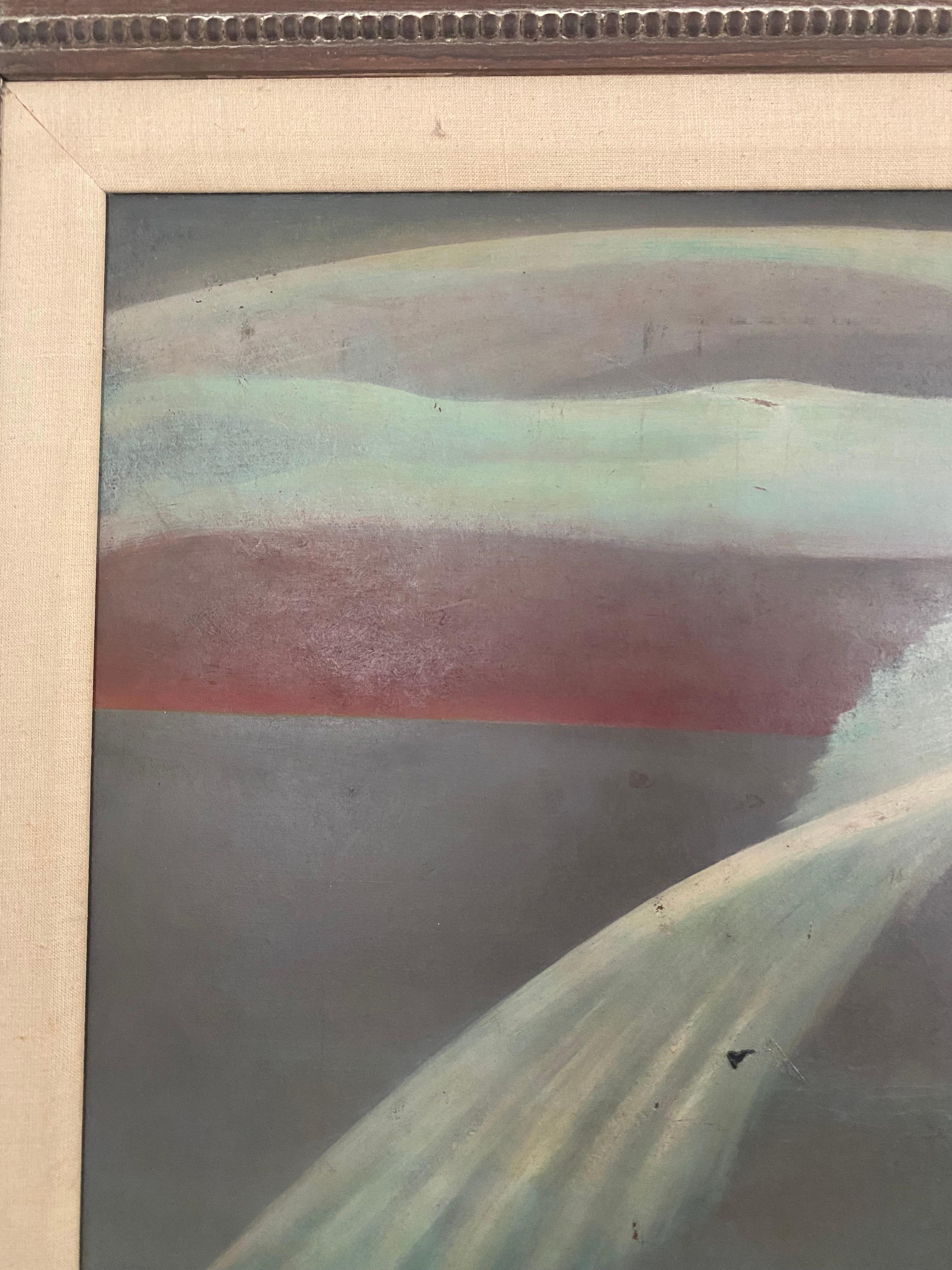 Mid-Century Modern Frederick Haucke Surreal art bird in flight oil on masonite mid century modern For Sale