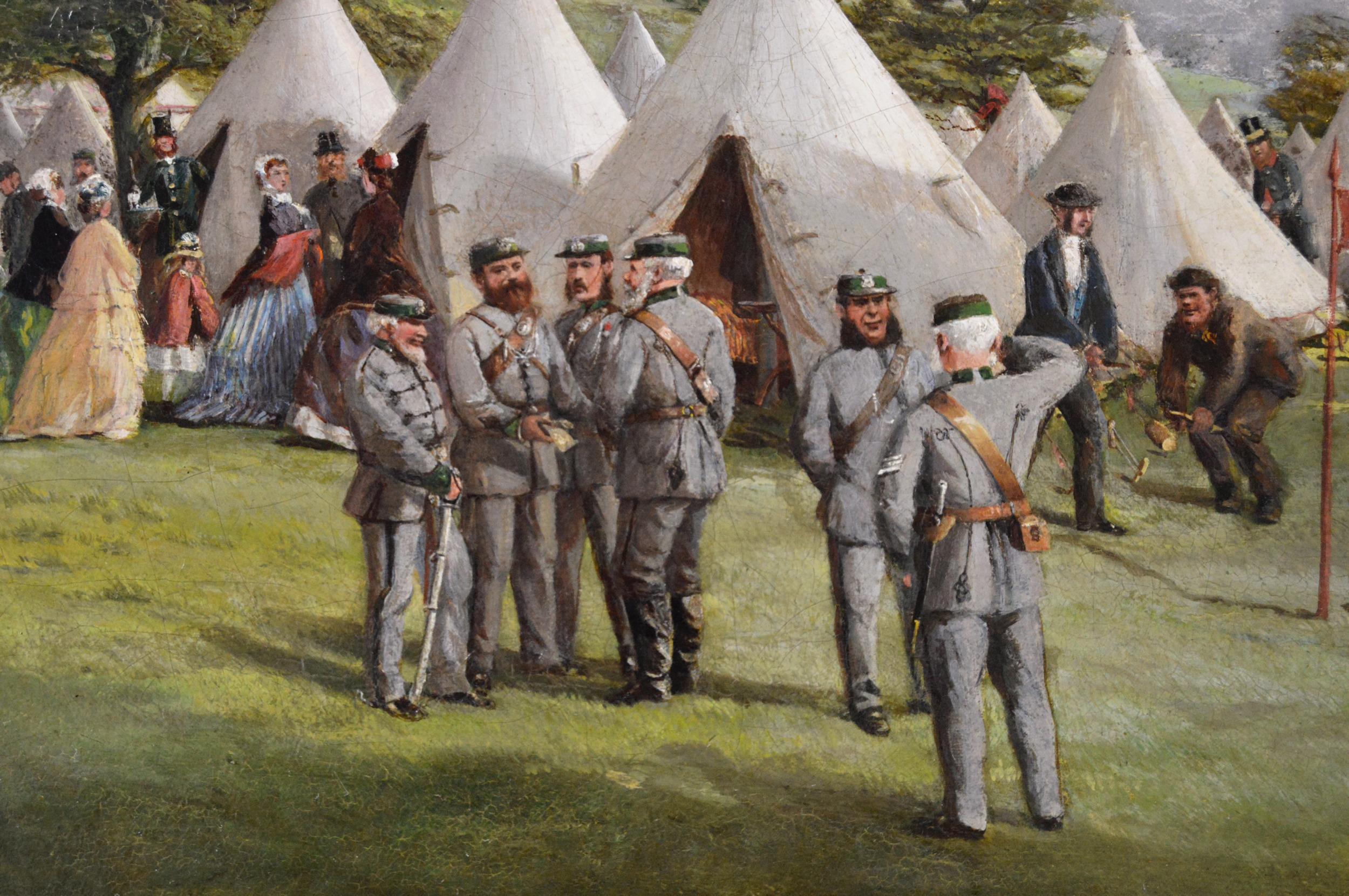 Paire de peintures à l'huile militaires du 19e siècle représentant des tirailleurs volontaires en vente 5