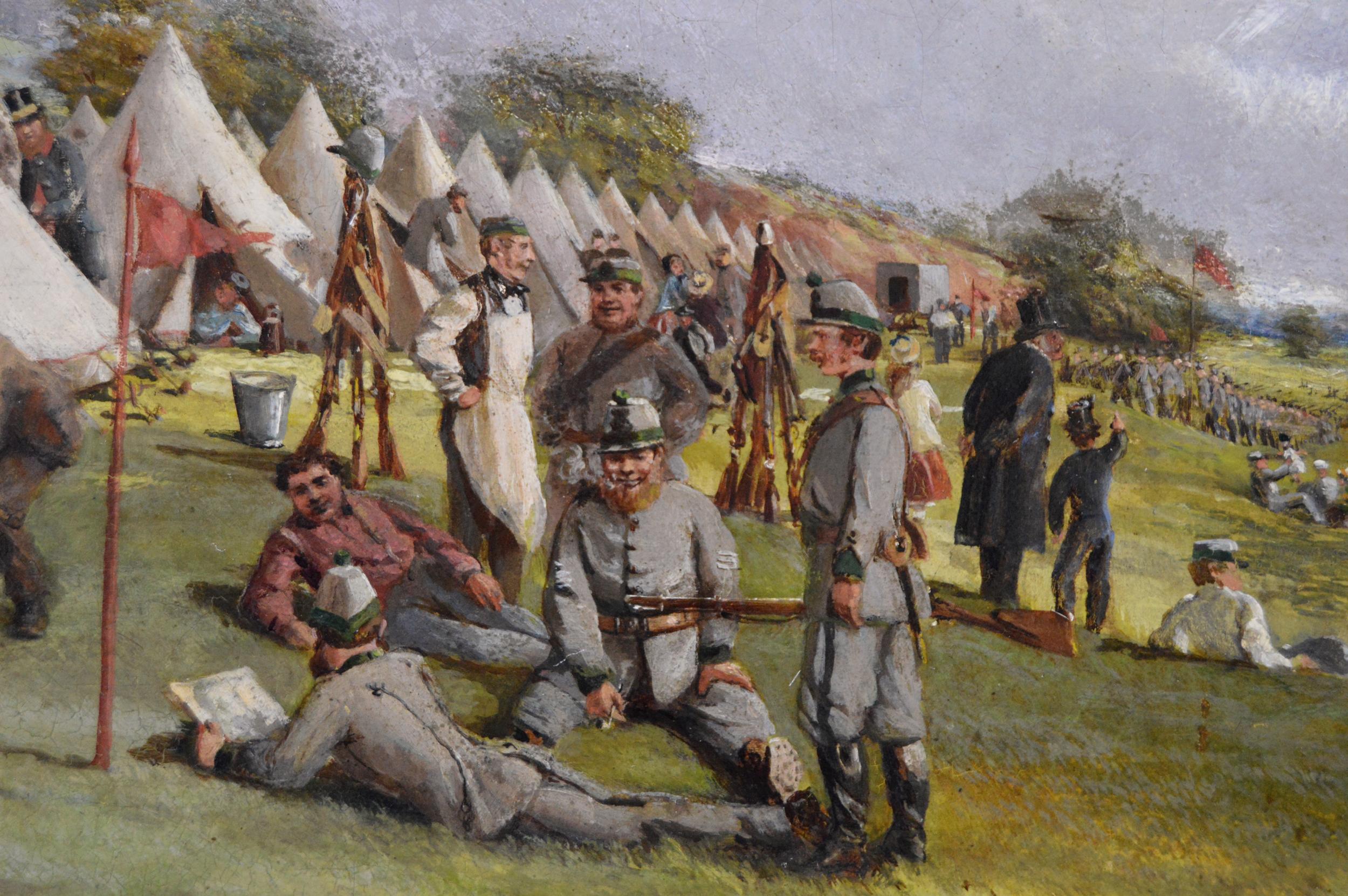 Paire de peintures à l'huile militaires du 19e siècle représentant des tirailleurs volontaires en vente 8