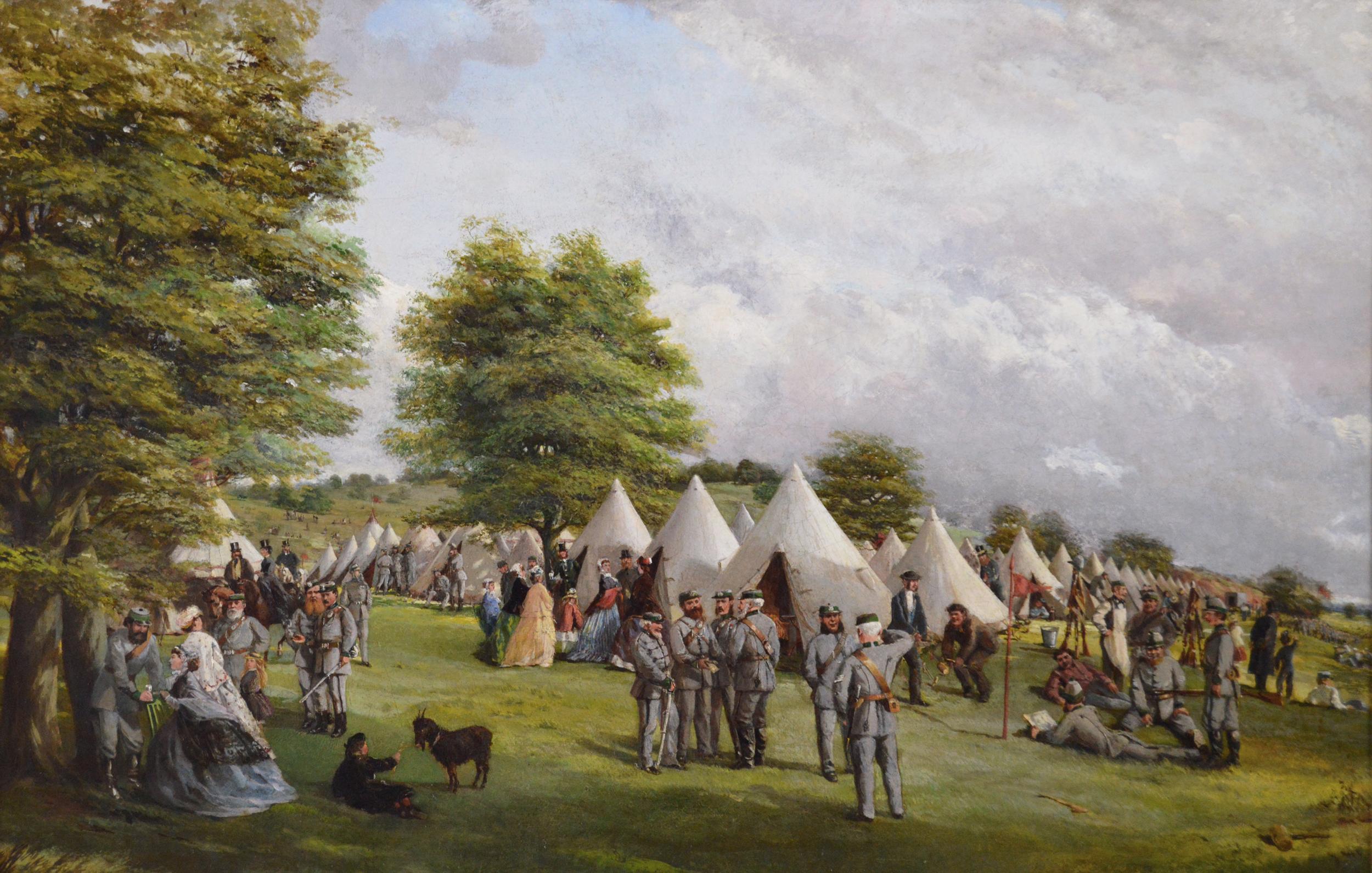 Paire de peintures à l'huile militaires du 19e siècle représentant des tirailleurs volontaires en vente 4