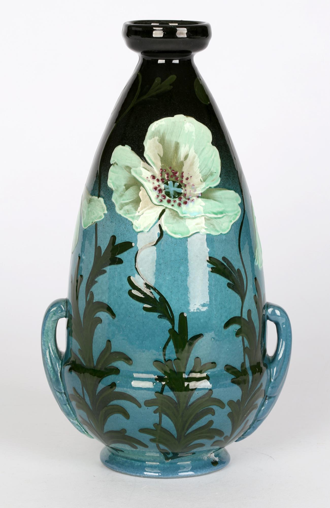 Frederick Hurten Rhead Wardle Art Nouveau Hand Painted Moonlight Poppies Vase 8