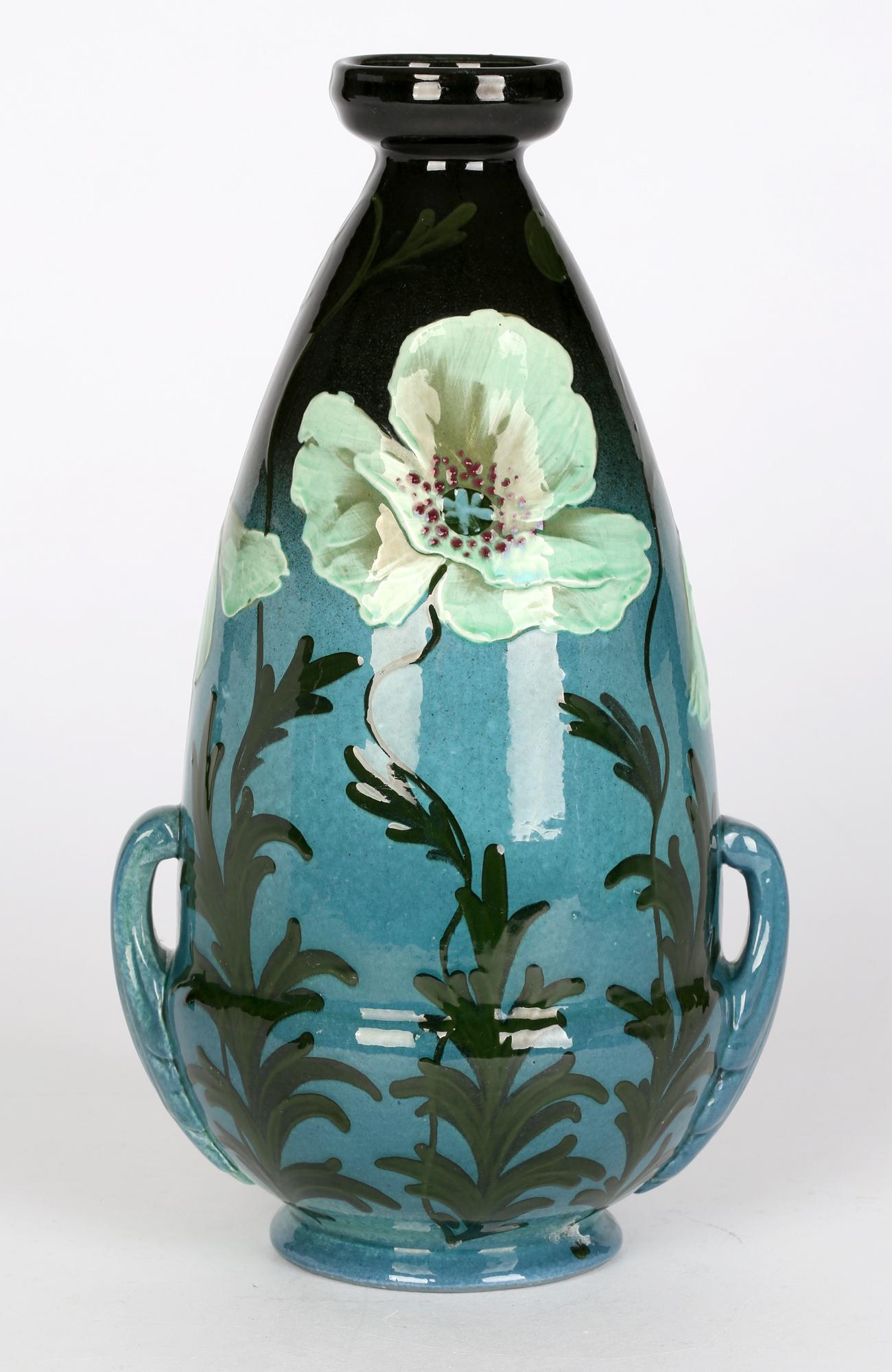 English Frederick Hurten Rhead Wardle Art Nouveau Hand Painted Moonlight Poppies Vase   