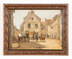 Antique American Impressionist Cityscape Signed Framed Market Oil Painting