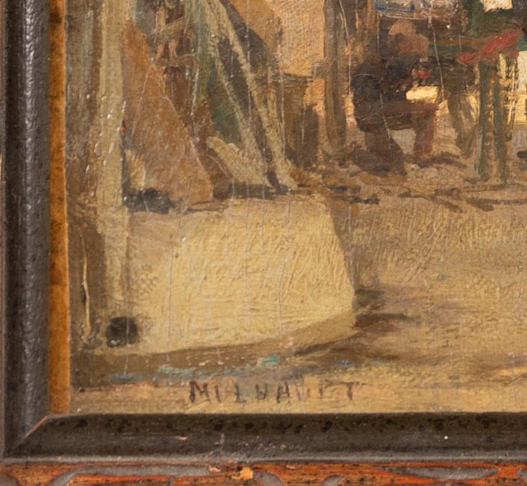 Antique American Impressionist Cityscape Signed Framed Market Oil Painting 4