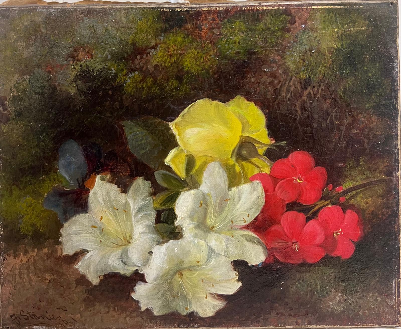 Charming Victorian English Still Life Oil Painting Flowers in Natural Setting For Sale 4