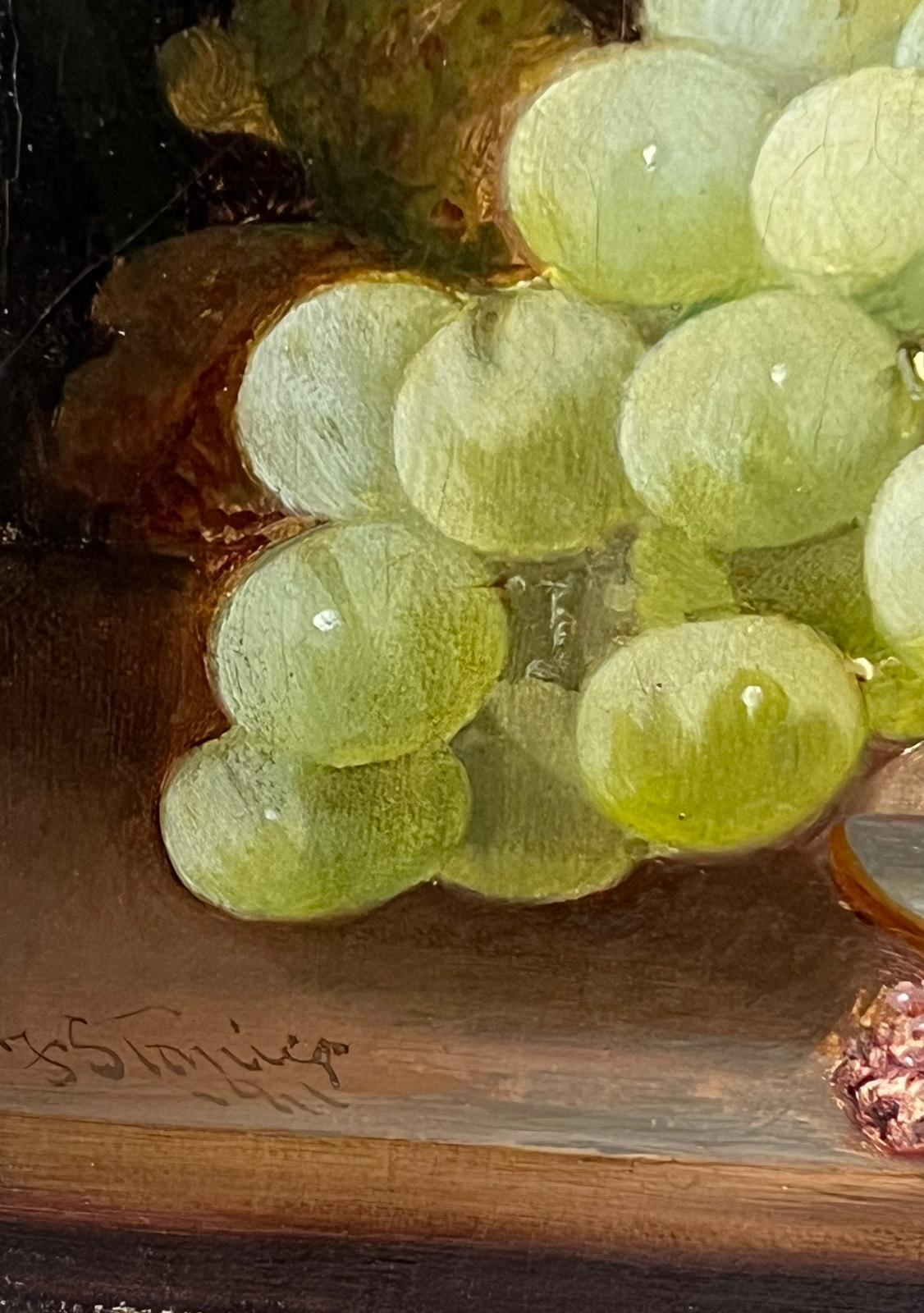 Still Life of Fruit
by Frederick J Stanier (1830-c.1912) 
oil on canvas, unframed
canvas: 8.25 x 10 inches
provenance: private collection, England
condition: a few minor scuffs and marks but overall very good and sound condition 