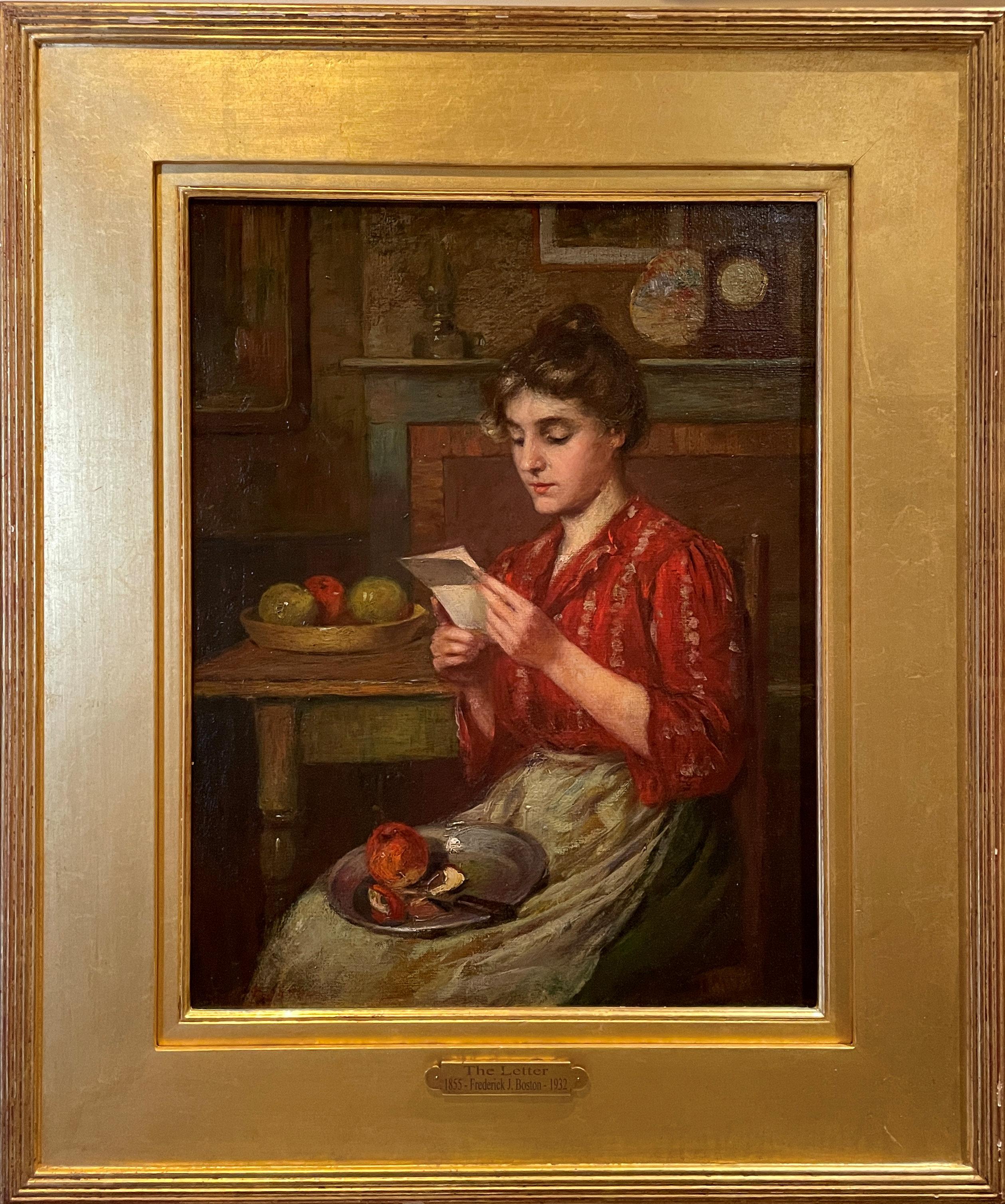 « La lettre », Frederick Boston, Littérature de femme, Figuratif de l'impressionnisme américain - Painting de Frederick James Boston