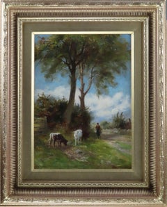Pair of Oils on Canvas by F. J . Knowles "Feeding the Geese""Herding the Cattle"