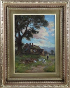 Pair of Oils on Canvas by F. J . Knowles "Feeding the Geese""Herding the Cattle"