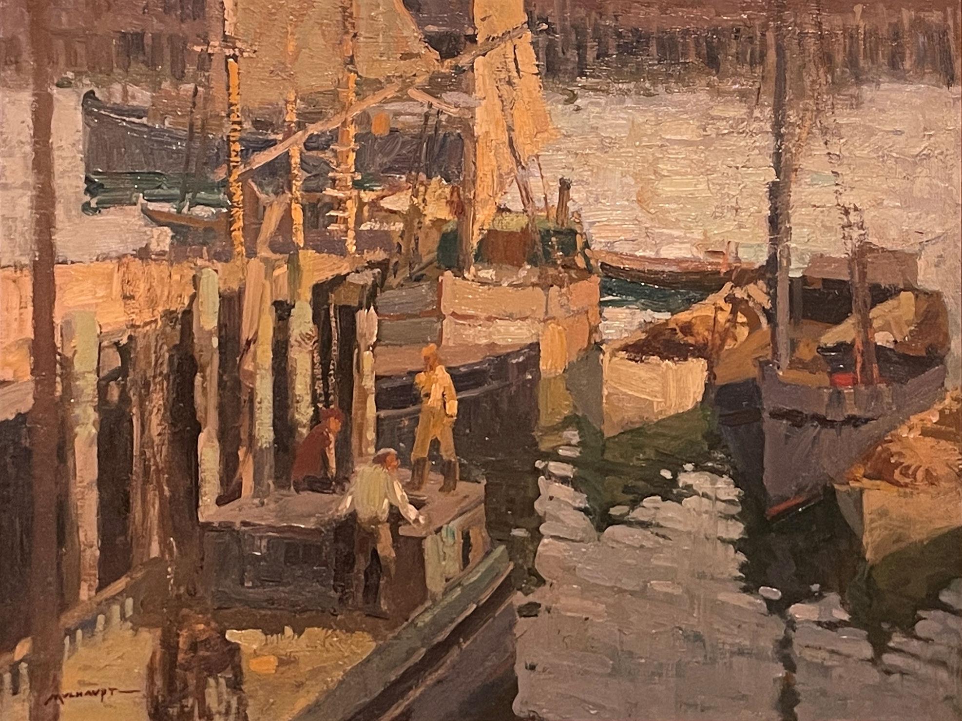"Gloucester Boats" Frederick Mulhaupt, Impressionist Gloucester Scene