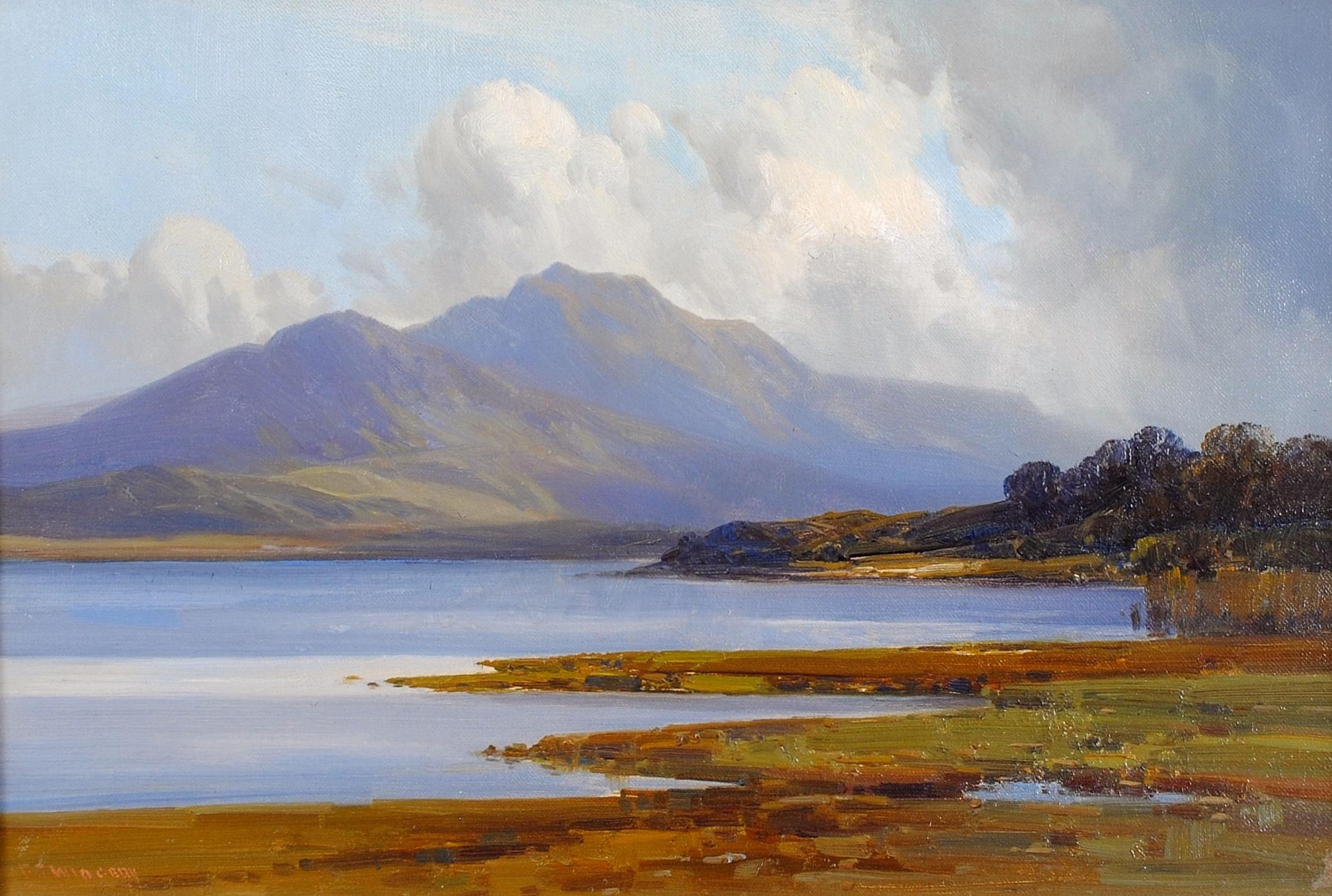 Lake Landscape - Fine English Dartmoor Devon Antique Landscape Oil Painting - Brown Landscape Painting by Frederick John Widgery