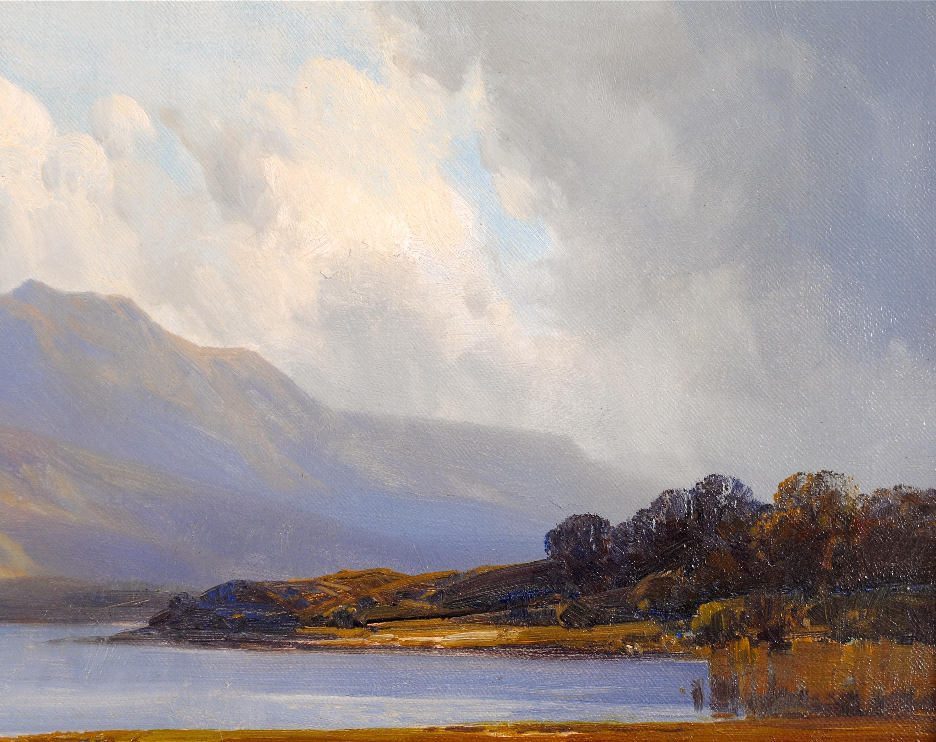 Lake Landscape - Fine English Dartmoor Devon Antique Landscape Oil Painting For Sale 1
