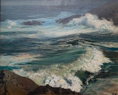 Frederick J Waugh CRASHING WAVES AGAINST ROCKY SHORE óleo sobre lienzo 1909 Paisaje marino