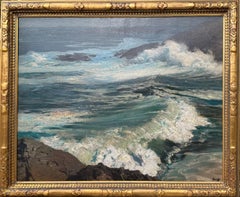 Frederick J Waugh CRASHING WAVES AGAINST ROCKY SHORE oil on canvas 1909 Seascape